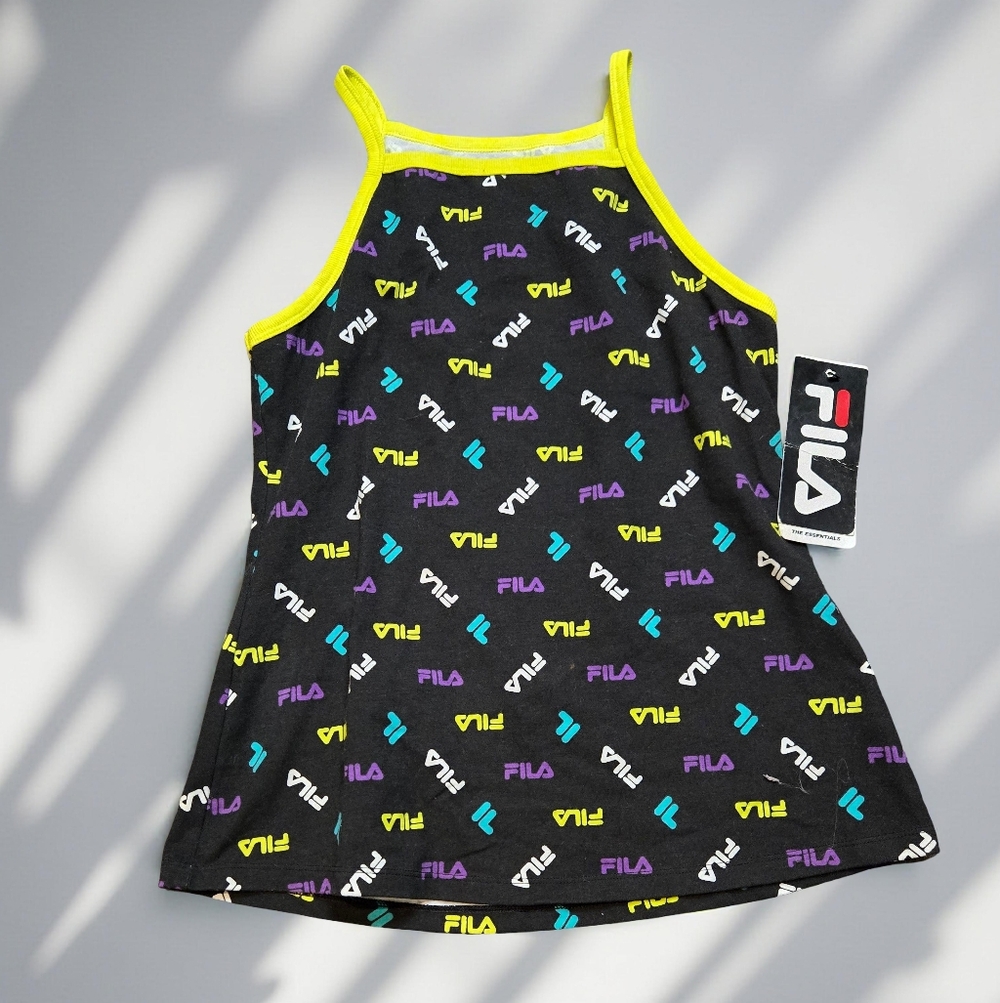 Fila Black Tank Top with Multicolor Logo Print